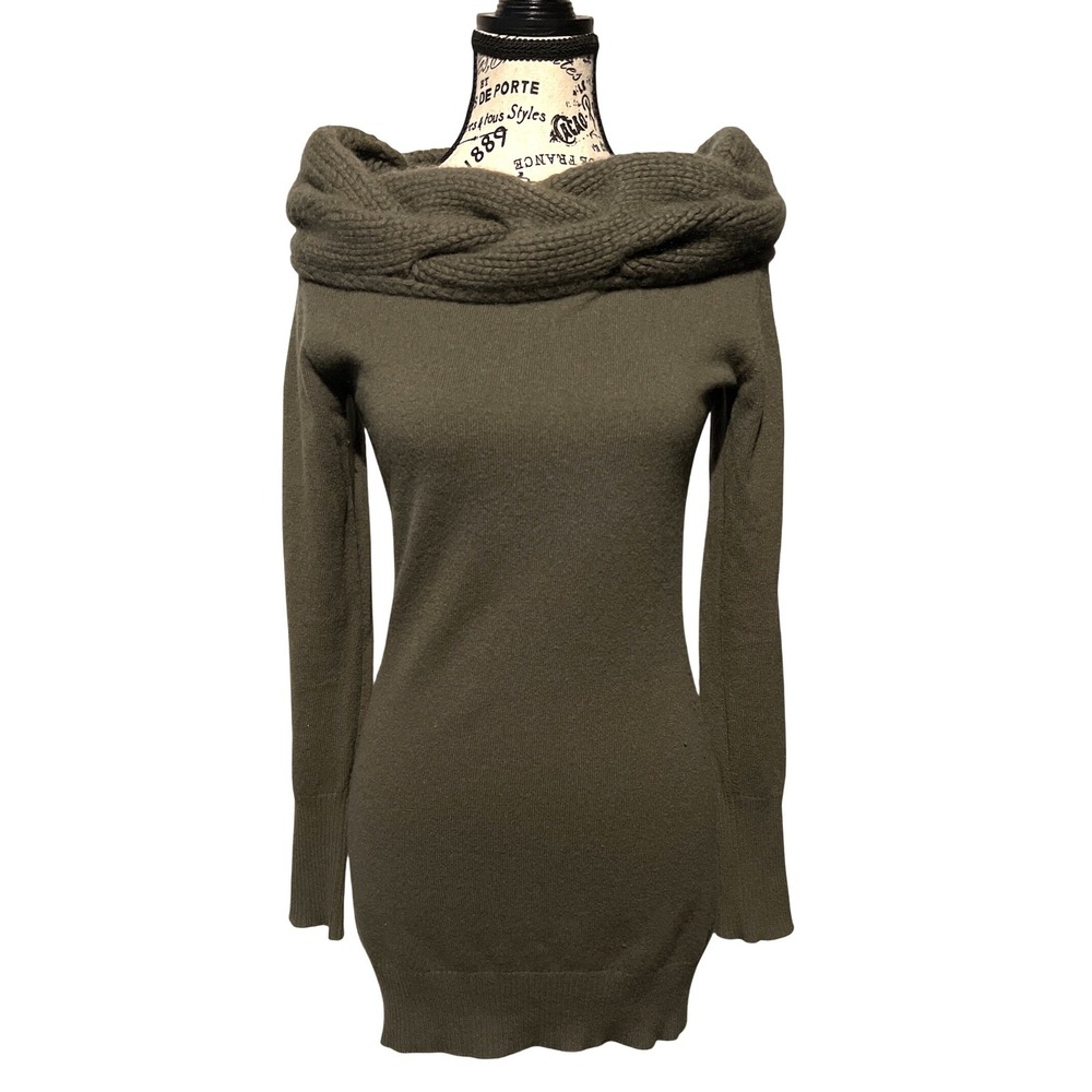 Christopher Fischer Black Label 100% Cashmere Olive Green Tunic Sweater XS/S EUC